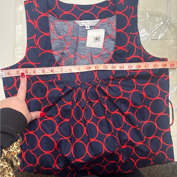 Trina Turk Dress Sleeveless Sheath Short Navy Blue Red Circles Size 8 Medium New - Picture 3 of 8